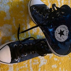 Converse Dark Blue Sequin High Top. Worn once. Size 10.